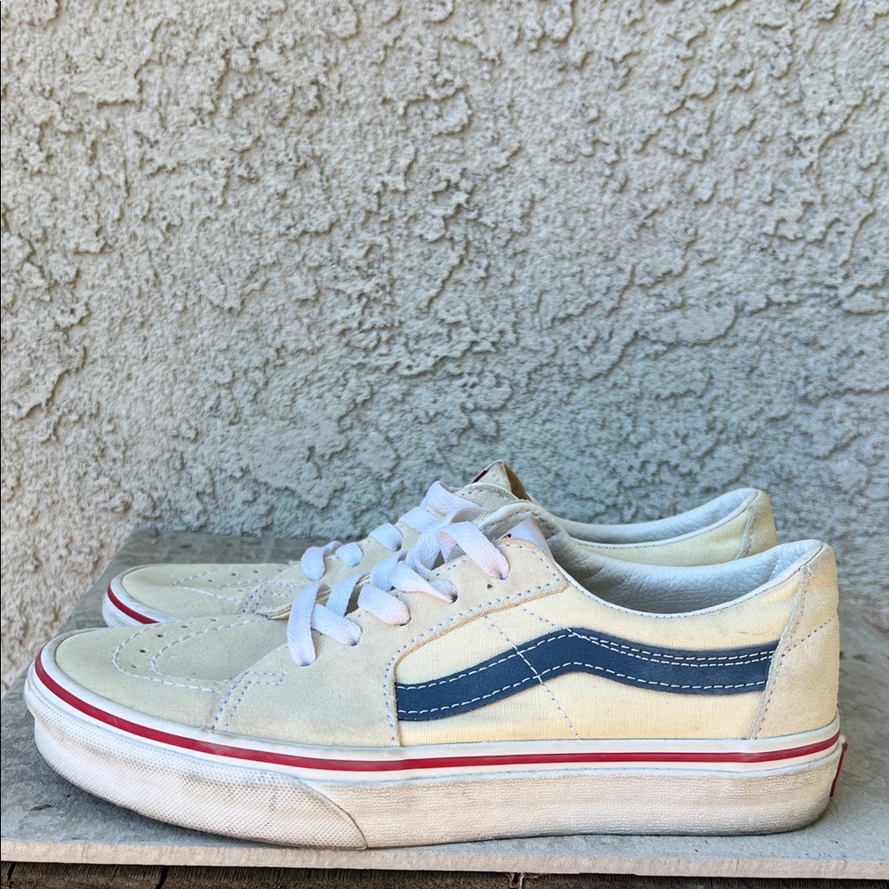 Vans Colorblock Cream and Navy Sneakers Shoes Casual Retro Low Skater Womens 6.5